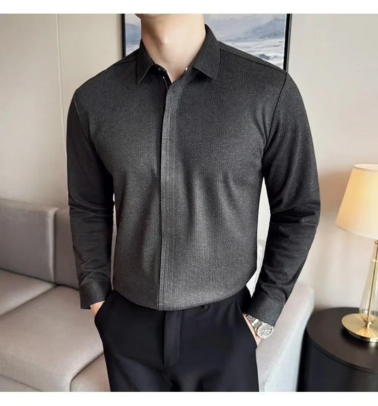 NEW Men's casual zipper long sleeve shirt