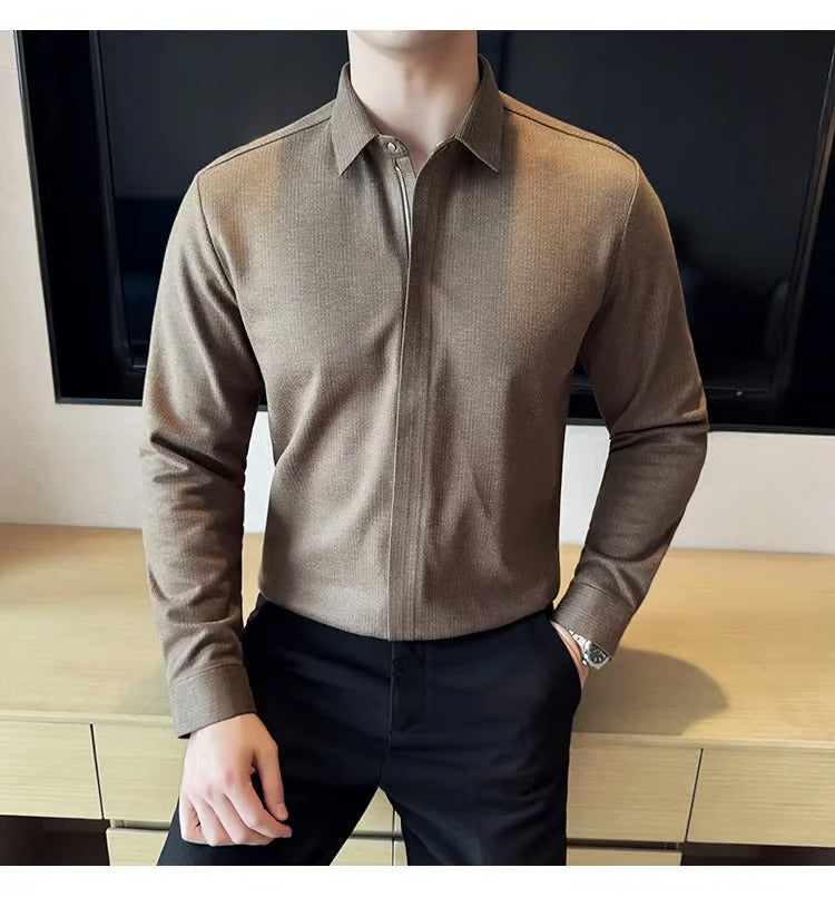 NEW Men's casual zipper long sleeve shirt