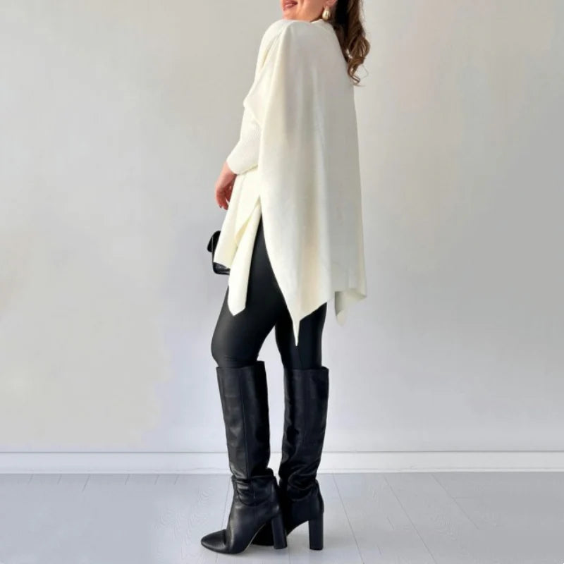 Women's mock neck batwing sleeves slit tops