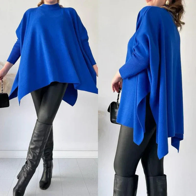 Women's mock neck batwing sleeves slit tops