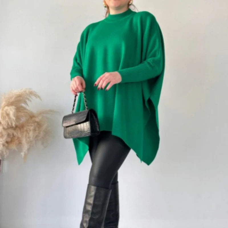 Women's mock neck batwing sleeves slit tops