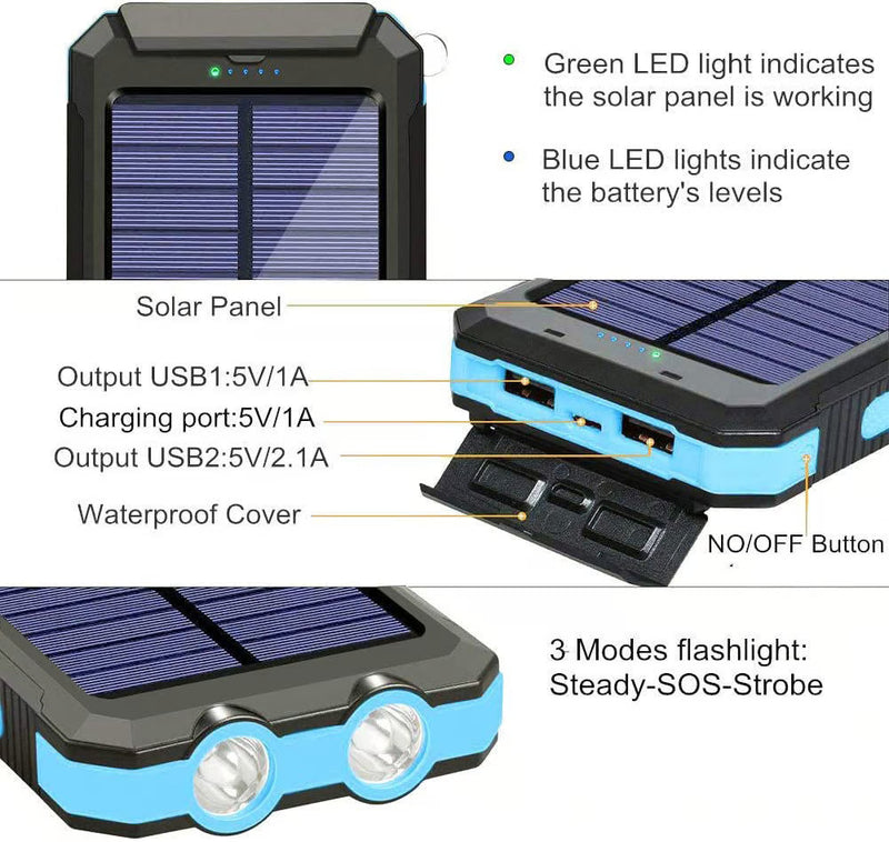 Solar Power Bank Built-in Cables Waterproof/Shockproof